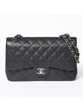 Chanel Maxi Quilted 30 Double Flap Chain Shoulder Bag CC Logo Caviar Leather
